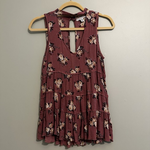 American Eagle Outfitters Tops - American‎ Eagle Outfitters XS Pink Floral Baby Doll Choker Top Vintage Y2K